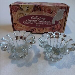 Elegant 2pc Clear Collevtors Crystal Galleries Candleholder Set